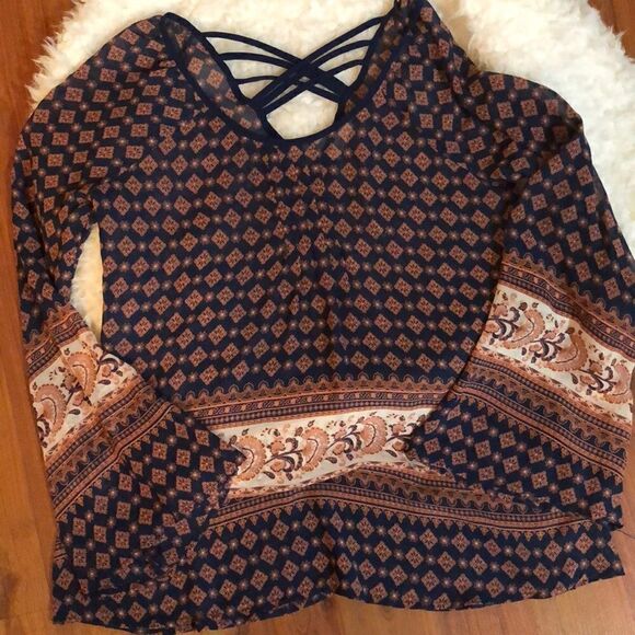 Blu Pepper chiffon boho chic bell sleeve top S - Picture 1 of 6